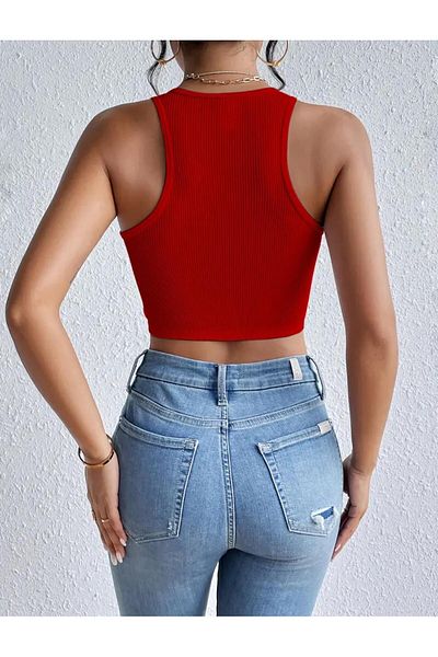 Wearflawless Women's Zero Sleeve Ribbed Crew Neck Crop Blouse