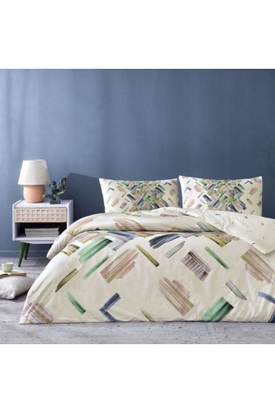 Taç Double bed sheet set with elastic, 100% cotton ranforce, geometric model, TAC, Rafael