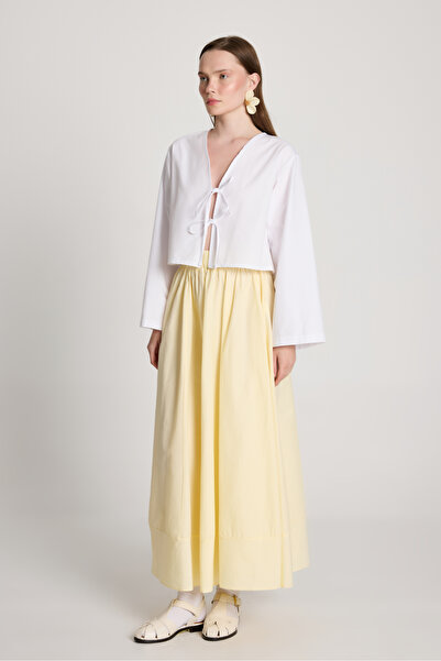 minaaise Sarı Poplin Beli Lastikli Uzun Etek 27321