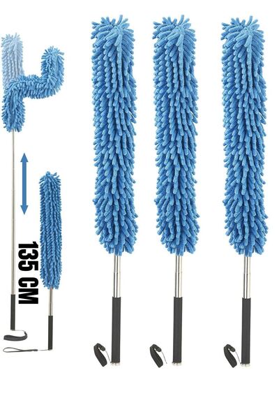 DUFF CLEAN مجموعة غبار ريش من الألياف الدقيقة تلسكوبية، جهاز فرشاة غبار عملي قابل للتمديد 135 سم