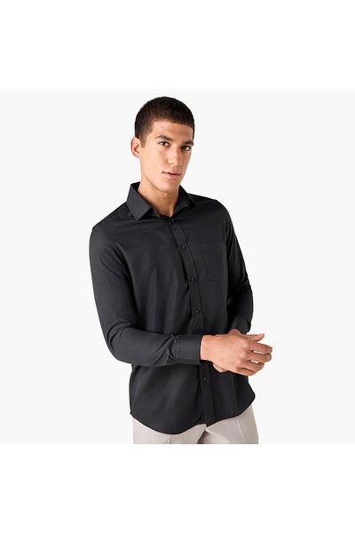FAV Regular Fit Textured Collared Shirt with Chest Pocket