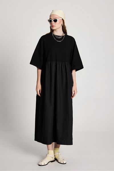 minaaise Combed Cotton Black Long Oversize Dress - 27258