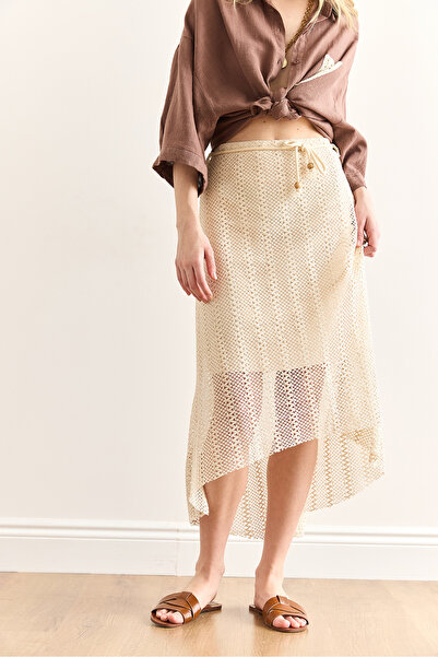 Olalook Women's Stone Lacing Detailed Lined Asymmetrical Cut Guipure Skirt Etk-19000325