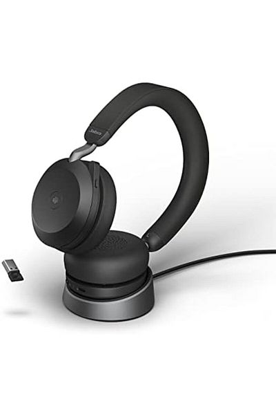 Jabra Evolve2 75 Wireless Computer Headset with Charging Base and Advanced Noise Cancellation