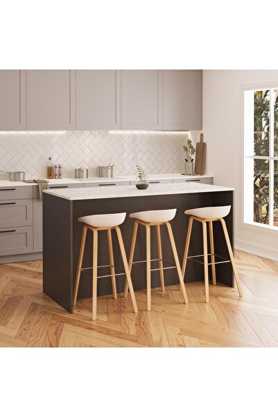 Bimossa Gustav L4730 Mutfak Adası 160cm Carrara Mermer Antrasit Şaraplık Bar Masası Çok Amaçlı Dolap