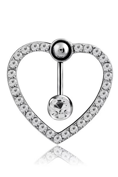 TAKIŞTIR Silver Color Heart Figured Stone Detailed Surgical Steel Navel Piercing