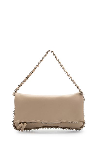 minebag Metal Bead Detailed Double Strap Faux Leather Women's Crossbody Bag Jackie Mink