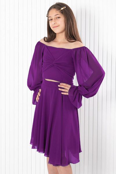 Modaviki Balloon Sleeve Chiffon Evening Dress Purple Mdv934