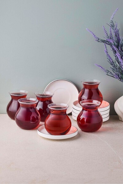 Perotti Kanlıca Platin 12 Parça 6 Kişilik Cam Çay Seti 210 ml