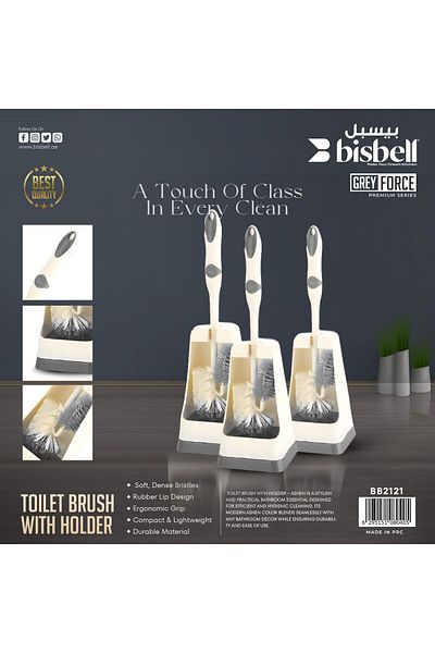 Bisbell Grey Force Premium Toilet Brush with Holder, Soft Dense Bristles,BB2121