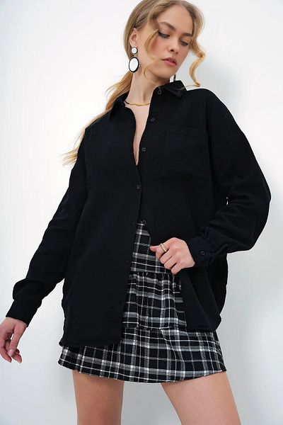 CALİENTE Oversize Muslin Linen Shirt with Pockets