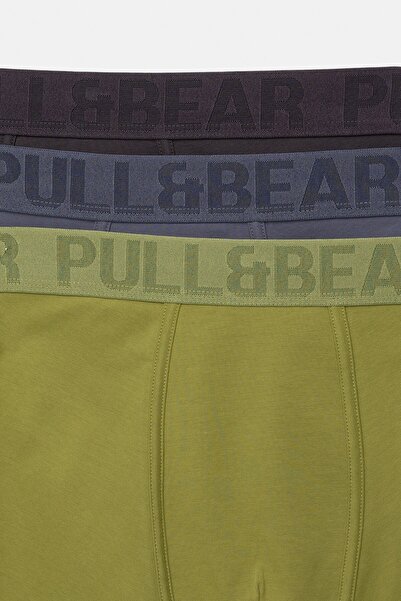 Pull & Bear Kareli dokulu logo 3'lü boxer paketi