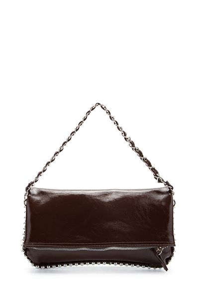 minebag Metal Bead Detailed Double Strap Faux Leather Women's Crossbody Bag Jackie Patent Leather Brown