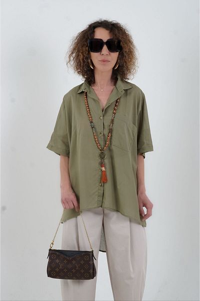 Zelish My Sister Khaki Long Oversize Shirt with Back
