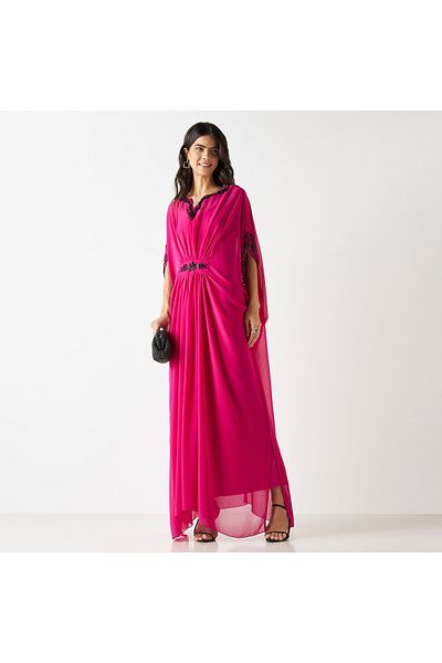 FAV Embellished Kaftan Maxi Dress with Split Neck