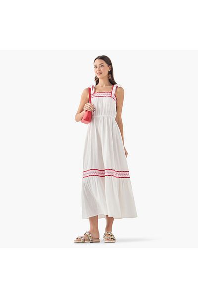 FAV Lace Detail Sleeveless A-line Dress with Tie-Ups
