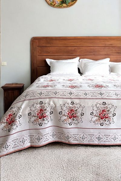Alla Turca Double Cross Stitch Patterned Pique – Powder |   200X240 cm |   100% Cotton