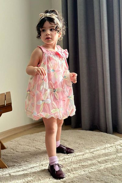 Minigimin Cicileri My Little One's Lily Tulle Detailed Girl's Balloon Dress - Pink
