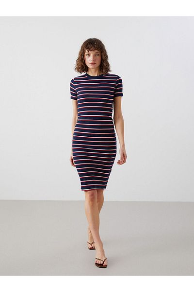 LC Waikiki Women Polyester Fabric Skinny Cut Striped Dress