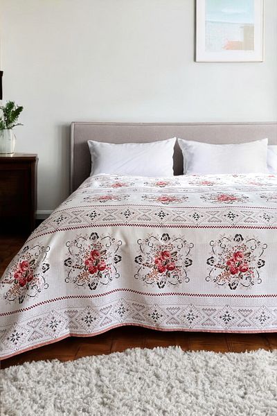Alla Turca Double Cross Stitch Patterned Pique – Powder |   200X240 cm |   100% Cotton