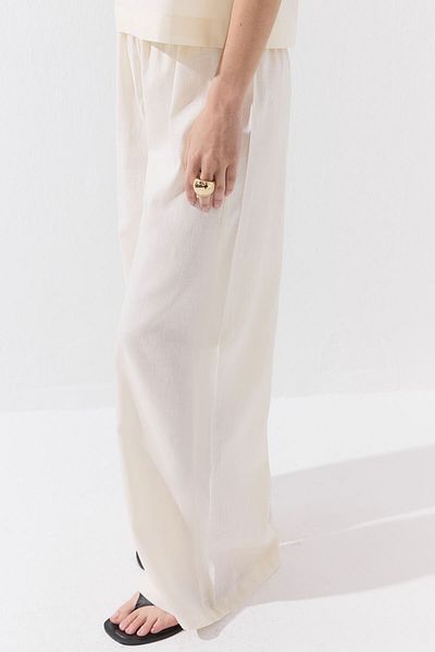 Hooopstore Lyocell Linen Flowy Elastic Ecru Trousers