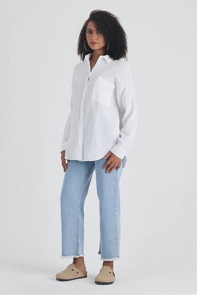 CALİENTE Oversize Muslin Linen Shirt with Pockets