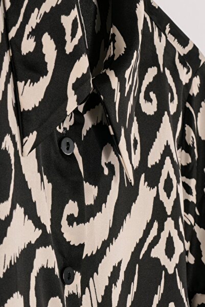 FOR YOU MODA Patterned Satin Black Shirt