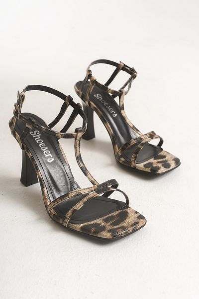 Shoesers Дамска тънка елегантна вечерна рокля с леопардов дизайн и ежедневни обувки на висок ток