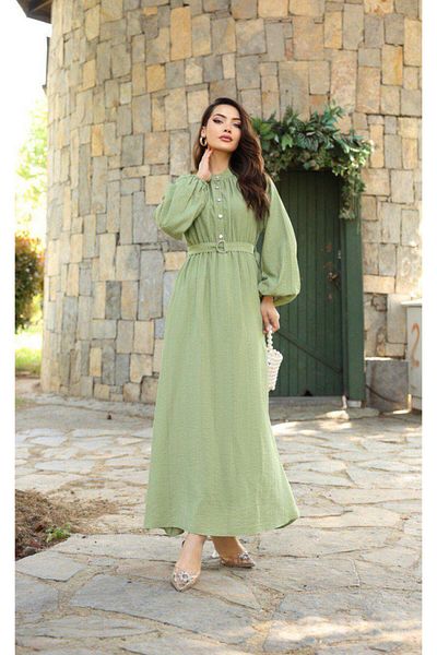 Dadali Judge Collar Belted Balloon Sleeve Dress Island Tea