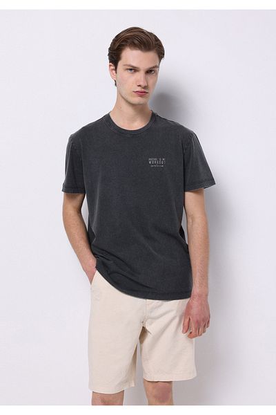 Colin's Regular Fit Round Neck Plain Men's Anthracite Short Sleeve T-Shirt