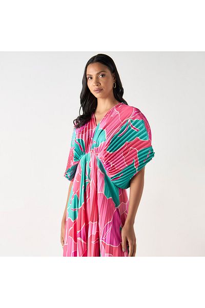 FAV All-Over Print Dress with V-neck and Extended Sleeves