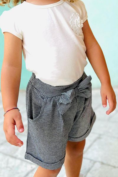 Breeze 1.5-5 Years Old Girl's Shorts - Houndstooth Pattern and Bow, Black