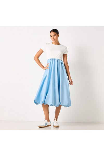 FAV Colourblock A-line dress with Round Neck