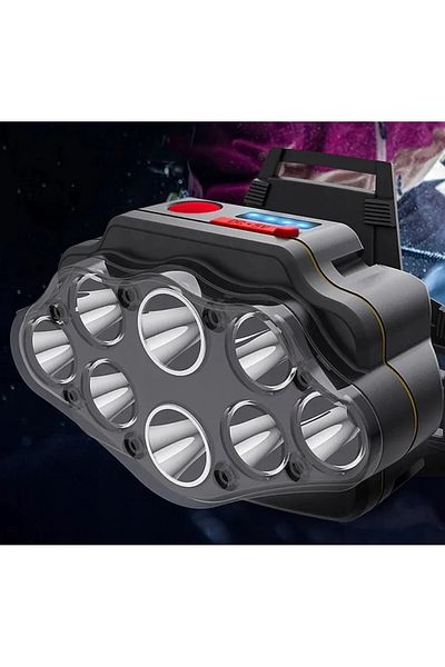OEM Lanterna de cap reincarcabila cu 8 LED-uri, curea reglabila, cablu incarcare, 4 moduri, negru