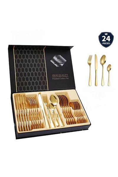 MACVI Macvi® 24-piece stainless steel cutlery set, 6xknives, 6xspoons, 6xforks, 6xteaspoons, 40x25.5x5.5cm, gold