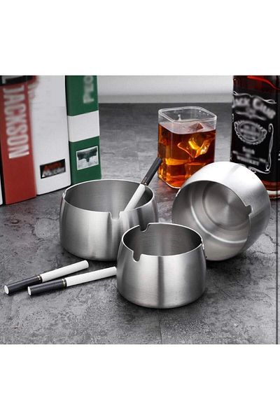 YDGR Gray Stainless Steel Coated Ashtray Windproof Fall Resistant Metal Ashtray