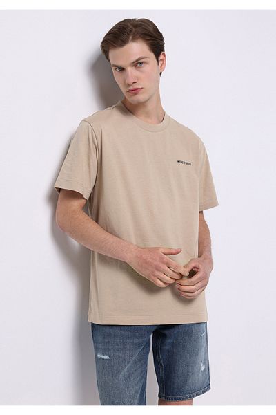 Colin's Comfort Fit Round Neck Plain Men's Beige Short Sleeve T-Shirt
