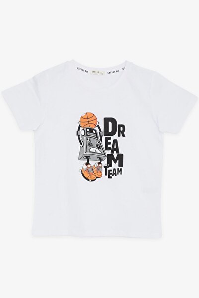 Breeze Boy's T-Shirt Dream Team Themed Basketball Player Robot Printed Age 4-8, White