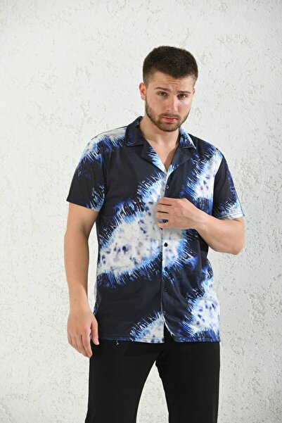 MOVİMENT Синя сорочка прямого крою з коміром-стійкою