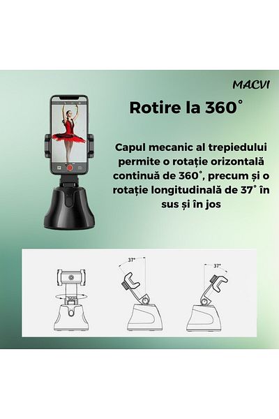 MACVI Macvi® phone holder with tripod, 360°, adjustable, ideal for photos, YouTube, TikTok, Black