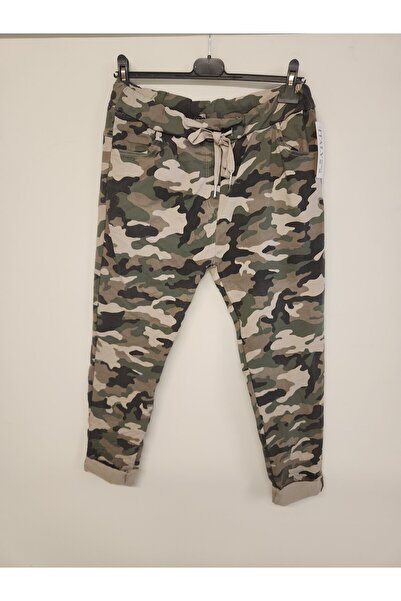 della moor Women's Beige Italian Plus Size Camouflage Pattern Trousers