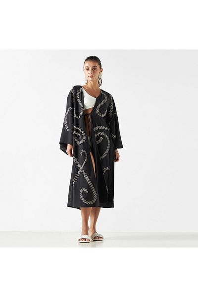 FAV Embroidered Cover-Up with Tie-Up Belt and Pockets
