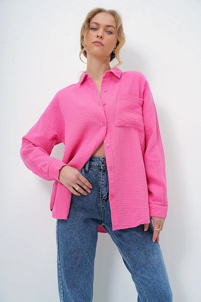 CALİENTE Oversize Muslin Linen Shirt with Pockets