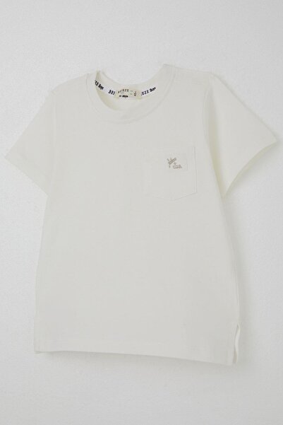 Breeze Boy's T-Shirt Cool Text Emblem Pocket 1.5-5 Years, Ecru