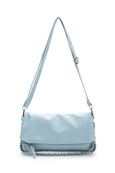 minebag Geantă de damă din piele artificială cu curea dublă cu mărgele metalice Jackie Baby Blue