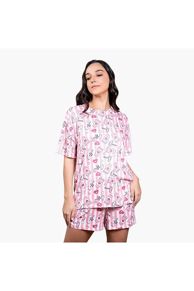 Aadaraya Printed Drop Shoulder T-shirt and Pyjama Set