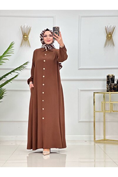 Enans Design Hijab complet din lemn cu închidere cu nasturi Tesettür Ferace 1000