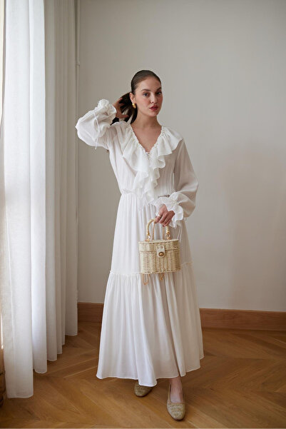 My Blog Rochie Toulon albă cu guler cu volane - 204126