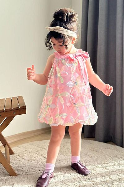 Minigimin Cicileri My Little One's Lily Tulle Detailed Girl's Balloon Dress - Pink