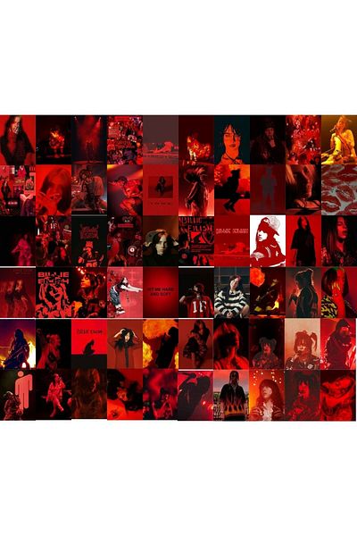Ororabutik 60 τμχ Κόκκινο θέμα Billie Eilish Pop Collage Αφίσα Ταπετσαρία Σετ Banner A5